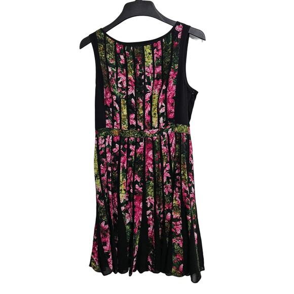 Adrianna Papell Black Striped Floral Pink & Green Fit and Flare Dress. Size 12 - Picture 2 of 9